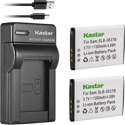 بطارية Kastar X2 وشاحن USB رفيع لهاتف Samsung SLB-0837B SLB-0837(B) Samsung Digimax L70 Digimax L83T L85T Samsung Digimax L201 L301 Digimax NV8 Digimax NV10 Digimax NV15 Digimax NV20 Digimax SL201 in Saudi Arabia