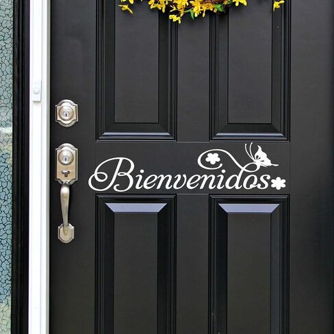 Jeyfel Decals Front Door Sign: Bienvenidos Vinyl Decal. Welcome Sign in Spanish: Bienvenidos. 16" W x 4" H. 3 Display Options. with or Without Butterfly and Flowers. Customize Your Color. in Saudi Arabia