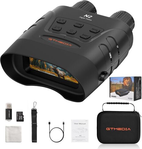 نظارات رؤية ليلية، مناظير للرؤية الليلية بالأشعة تحت الحمراء 4K للعرض في الظلام بنسبة 100% مع شاشة كبيرة عالية الدقة، تكبير رقمي 5X و7 IR، بطاقة TF 32 جيجا للصيد والتخييم ومشاهدة الطيور in Kuwait