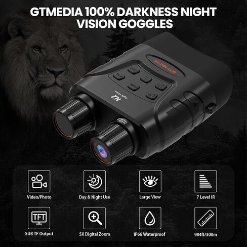 نظارات رؤية ليلية، مناظير للرؤية الليلية بالأشعة تحت الحمراء 4K للعرض في الظلام بنسبة 100% مع شاشة كبيرة عالية الدقة، تكبير رقمي 5X و7 IR، بطاقة TF 32 جيجا للصيد والتخييم ومشاهدة الطيور in Kuwait