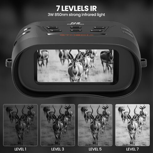 نظارات رؤية ليلية، مناظير للرؤية الليلية بالأشعة تحت الحمراء 4K للعرض في الظلام بنسبة 100% مع شاشة كبيرة عالية الدقة، تكبير رقمي 5X و7 IR، بطاقة TF 32 جيجا للصيد والتخييم ومشاهدة الطيور in Kuwait
