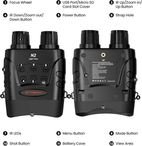 نظارات رؤية ليلية، مناظير للرؤية الليلية بالأشعة تحت الحمراء 4K للعرض في الظلام بنسبة 100% مع شاشة كبيرة عالية الدقة، تكبير رقمي 5X و7 IR، بطاقة TF 32 جيجا للصيد والتخييم ومشاهدة الطيور in Kuwait