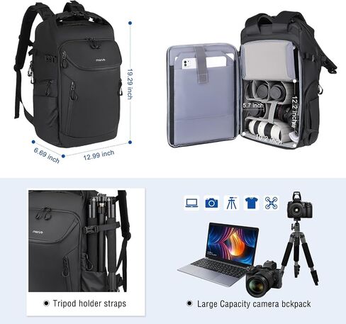 حقيبة ظهر للكاميرا مقاومة للماء من MOSISO، DSLR/SLR/بدون مرآة حقيبة كاميرا كبيرة للتصوير الفوتوغرافي مع حجرة علوية قابلة للتوسيع وحجرة كمبيوتر محمول مقاس 16 بوصة وحامل ثلاثي القوائم لكاميرات Canon/Nikon/Sony، أسود in Saudi Arabia