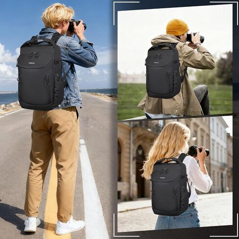حقيبة ظهر للكاميرا مقاومة للماء من MOSISO، DSLR/SLR/بدون مرآة حقيبة كاميرا كبيرة للتصوير الفوتوغرافي مع حجرة علوية قابلة للتوسيع وحجرة كمبيوتر محمول مقاس 16 بوصة وحامل ثلاثي القوائم لكاميرات Canon/Nikon/Sony، أسود in Saudi Arabia