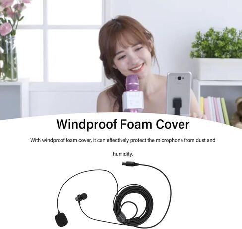 ميكروفون Ciciglow Lavalier، ميكروفون ذو طية صدر السترة، صوت واضح أقل ضوضاء مع مشبك، غطاء إسفنجي مقاوم للرياح، قابس من النوع C للهاتف الخلوي والكمبيوتر اللوحي 9.8 قدم in Kuwait