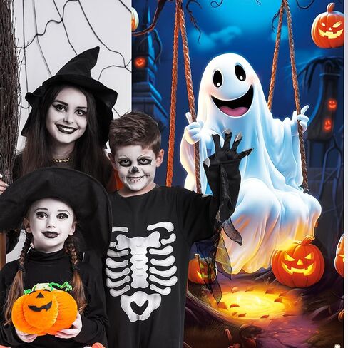 CCINEE Halloween Door Cover, Large Fabric Ghost Pumpkins Moon Night Front Door Banner Spooky Poster for Porch Haunted House Carnival Party Outdoor Indoor Halloween Decoration, 71.7x35.4inches in Saudi Arabia