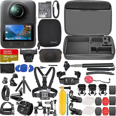 مجموعة DJI Osmo 360 القياسية، كاميرا 360 مع تصوير 360 درجة مقاس 1 بوصة، حزمة فيديو أصلية 8K 360 درجة مع بطاقة ذاكرة 128 جيجابايت، قارئ بطاقات + مجموعة ملحقات مكونة من 50 قطعة in Kuwait