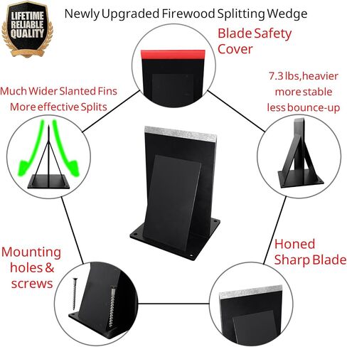 Firewood Splitter with Wider Fins, Ultra-Sharp Blade, 7.3LB Heavy Design Reduces Bounce, Safe Axe-Free Wood Splitting Wedge for Fire Pits & Outdoor Use, Black, Size:XLarge in Saudi Arabia