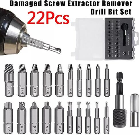 22Pcs Broken Screw Extractor Remover Set Easy Out Damaged Stripped Drill Bits in Saudi Arabia