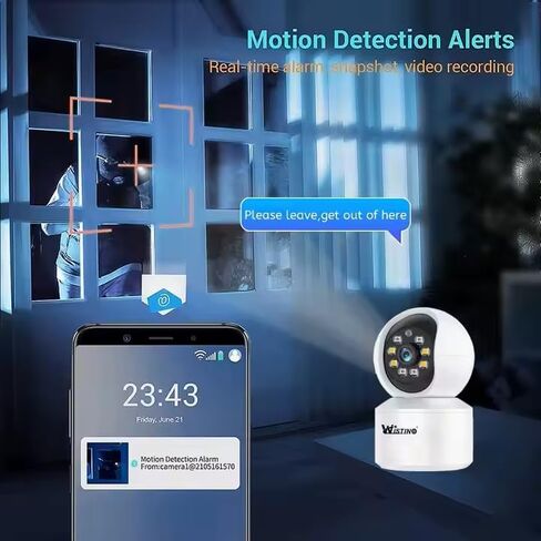 كاميرا Wistino 3mp داخلية WiFi للأمن مع تطبيق الهاتف، صورة ملونة، رؤية ليلية وأشعة تحت الحمراء، اكتشاف الحركة/الإنسان، صوت ثنائي الاتجاه، ضوء كشاف، إنذار/صافرة إنذار، قدرة التسجيل، تخزين سحابي in Kuwait