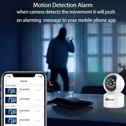 كاميرا Wistino 3mp داخلية WiFi للأمن مع تطبيق الهاتف، صورة ملونة، رؤية ليلية وأشعة تحت الحمراء، اكتشاف الحركة/الإنسان، صوت ثنائي الاتجاه، ضوء كشاف، إنذار/صافرة إنذار، قدرة التسجيل، تخزين سحابي in Kuwait