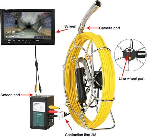 Borescope، كاميرا المنظار 7 بوصة شاشة DVR كاميرا فيديو لفحص أنابيب الصرف الصحي مع عداد متر 512 هرتز محدد موقع الأنابيب 22 مم IP68 HD 1000TVL كاميرا 12 قطعة أضواء سهلة التنقل in Kuwait