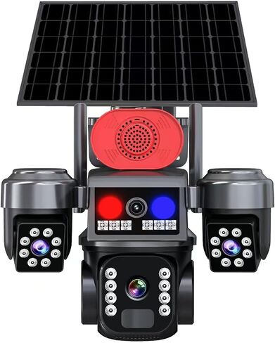 PUSOKEI 3 Lens Security Camera Wireless Outdoor, 360 Panoramic View, Solar Powered, 2.4GHz WiFi Camera AI Human Detection, IP66 Weatherproof, Color Night Vision in Saudi Arabia