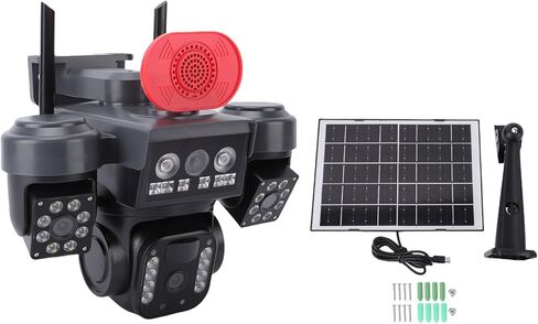 PUSOKEI 3 Lens Security Camera Wireless Outdoor, 360 Panoramic View, Solar Powered, 2.4GHz WiFi Camera AI Human Detection, IP66 Weatherproof, Color Night Vision in Saudi Arabia