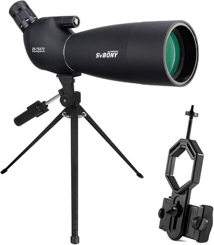 نطاقات اكتشاف SVBONY SV28 مع حامل ثلاثي القوائم، نطاق اكتشاف 25-75x70 مع محول الهاتف، IP65 نطاق رصد مقاوم للماء للضباب لإطلاق النار على الهدف، ومشاهدة الطيور in Kuwait