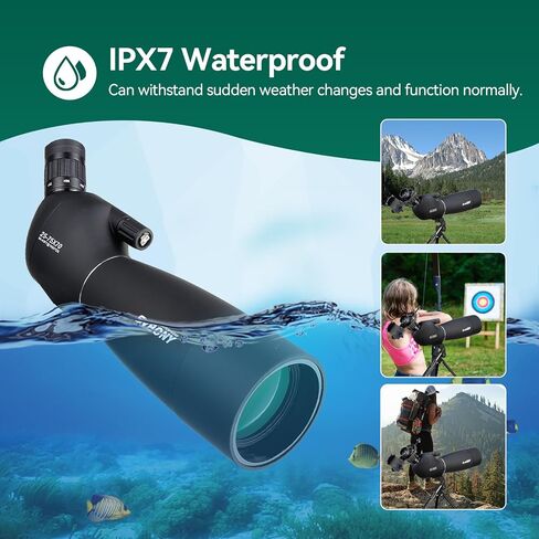 نطاقات اكتشاف SVBONY SV28 مع حامل ثلاثي القوائم، نطاق اكتشاف 25-75x70 مع محول الهاتف، IP65 نطاق رصد مقاوم للماء للضباب لإطلاق النار على الهدف، ومشاهدة الطيور in Kuwait