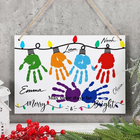 Epakh May Your Days Be Merry and Bright, Christmas Handprint Craft Kit, DIY Fingerprint Art for Family Activity with Wooden Board, Paint and Brushes in Saudi Arabia