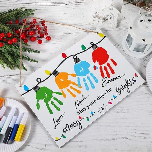 Epakh May Your Days Be Merry and Bright, Christmas Handprint Craft Kit, DIY Fingerprint Art for Family Activity with Wooden Board, Paint and Brushes in Saudi Arabia