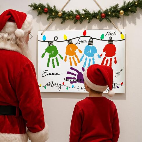 Epakh May Your Days Be Merry and Bright, Christmas Handprint Craft Kit, DIY Fingerprint Art for Family Activity with Wooden Board, Paint and Brushes in Saudi Arabia