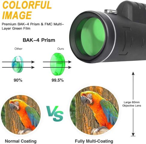 Portable Binoculars High Power Monocular Telescope, 40X60 High Power Monocular for Adults Waterproof with Long-Lasting and Clear Prism Dual Focus for Bird Watching, Camping, Travelling in Saudi Arabia