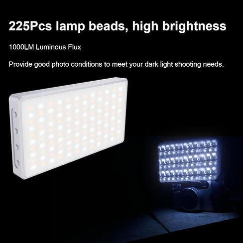 مصباح فيديو Goshyda RGB، لوحة إضاءة كاميرا LED محمولة مع 225 خرزة LED، قابلة للشحن 4000 مللي أمبير في الساعة، حامل حذاء بارد للهواتف والأجهزة اللوحية وأجهزة الكمبيوتر المحمولة والتصوير الفوتوغرافي in Saudi Arabia