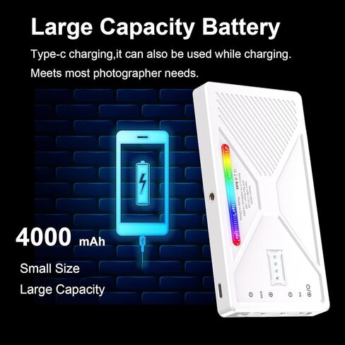 مصباح فيديو Goshyda RGB، لوحة إضاءة كاميرا LED محمولة مع 225 خرزة LED، قابلة للشحن 4000 مللي أمبير في الساعة، حامل حذاء بارد للهواتف والأجهزة اللوحية وأجهزة الكمبيوتر المحمولة والتصوير الفوتوغرافي in Saudi Arabia