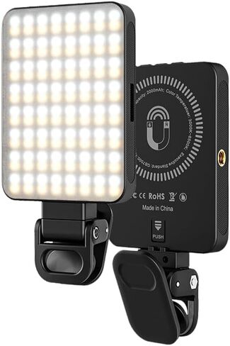 PUSOKEI Magnetic RGB Video Light, 360 Rotating 3 Color Modes 10 Brightness Levels LED Camera Fill Light for Live Streaming Content Creation Conference in Saudi Arabia