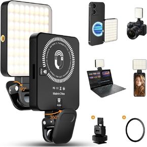 Yunir ضوء تعبئة مغناطيسي، ضوء فيديو LED دوار 360 درجة، ضوء كاميرا خافت مع 3 ألوان 10 سطوع لمؤتمرات الفيديو والبث المباشر لصور السيلفي in Saudi Arabia