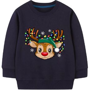 Christmas Sweatshirt for Toddler Boys Girls Cotton Long Sleeve Kids Santa Elk Ugly Xmas Sweater Tops 2-7Years in Kuwait