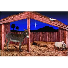 9 Ft. x 6 Ft. Nativity Stable Scene with Animals Plastic Backdrop - 3 Piece Make The Full Backdrop - Great for Nativity and Christmas Plays and Pageants in Saudi Arabia