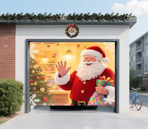 عيد الميلاد باب المرآب راية الديكور، 8 * 7ft سانتا متجر باب المرآب خلفية ديكور، عيد الميلاد جدار خلفية يغطي، للداخلية في الهواء الطلق عيد الميلاد الجدار الديكور in Kuwait