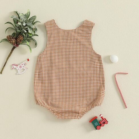 Newborn Baby Boy Christmas Outfit Embroidery Sleeveless Smocked Bubble Romper Plaid Overalls Bodysuit Winter Clothes in Saudi Arabia