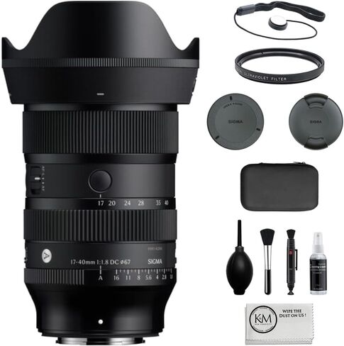 مجموعة عدسات Sigma مقاس 17-40 مم f/1.8 DC Art متوافقة مع Fuji X Mount (APS-C) مع فلتر للأشعة فوق البنفسجية مقاس 67 مم + حافظة غطاء العدسة + مجموعة تنظيف + قطعة قماش للتنظيف (5 قطع) in Kuwait