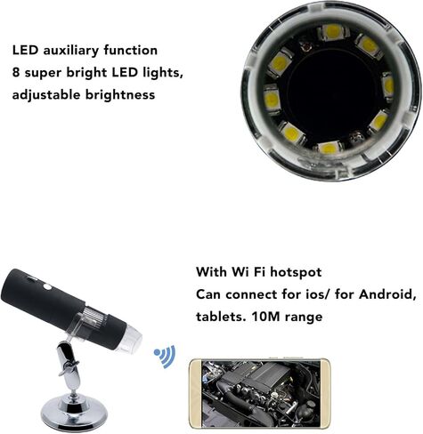 مجهر رقمي لاسلكي محمول USB مجهر 1000X تكبير 1080P HD واي فاي كاميرا مجهر مع 8 أضواء LED للهاتف الكمبيوتر iOS WinsOS X in Kuwait