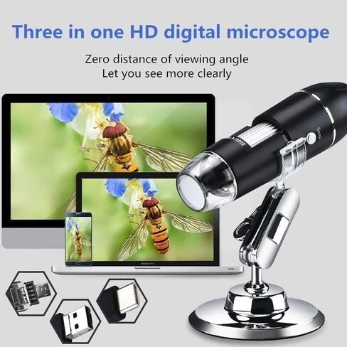 Adjustable 1000X/1600X USB Digital Microscope with 8 LED Lights, 3-in-1 Camera for Electronics, Jewelry & Industrial Inspection(1000x) in Saudi Arabia