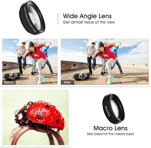 0.45X Ultra-Wide-Angle + Macro Lens Set with Optical Zoom Function Universal Universal Clip for Smartphones HD Wide-Angle Lens SLR External Camera Portable in Saudi Arabia