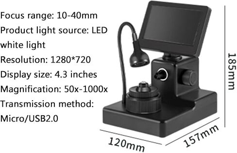 Digital Microscope, Diamond Girdle Viewer, Digital Microscope with Screen with 4.3Inch LCD Screen and LED Fill Light, 50-1000X Magnification, Accurate Identification, for Jewelry in Saudi Arabia