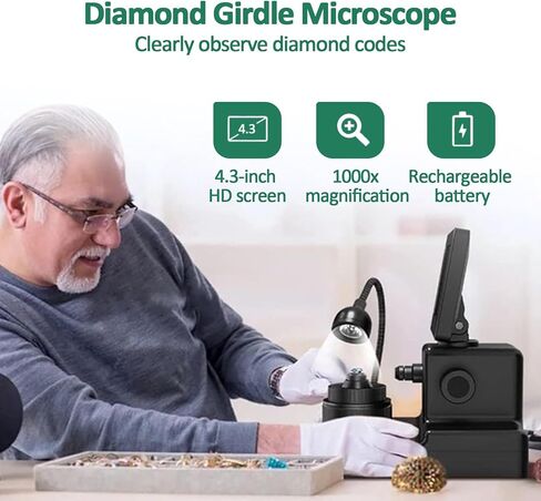 Digital Microscope, Diamond Girdle Viewer, Digital Microscope with Screen with 4.3Inch LCD Screen and LED Fill Light, 50-1000X Magnification, Accurate Identification, for Jewelry in Saudi Arabia