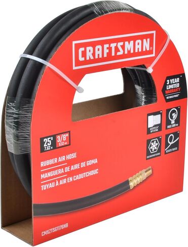 خرطوم هواء مطاطي مقاس 3/8 بوصة × 25 قدمًا من CRAFTSMAN، 300 رطل لكل بوصة مربعة، مقاوم للزيت والتآكل، مرن في الطقس البارد in Saudi Arabia