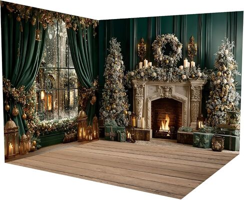 Christmas Green Fireplace Photo Backdrops Kate Xmas Photography Background Home Decorations,10x8ft&10xx8ft&8x8ft in Saudi Arabia