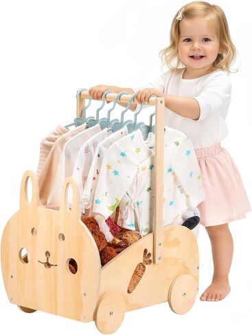 Wooden Baby Shower Crate Closet Gift with Wheels,Gender Neutral Rabbit Design Pushable Storage Basket Box Babyshower,Wood Basket for Newborn Boys Girls,Pregnancy Gifts for New Parents in Saudi Arabia