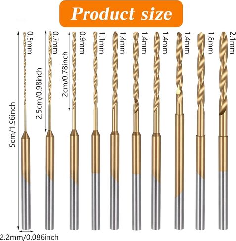 Mini Twist Drill Bit Set, 10Pcs 0.6mm-2.2mm, HSS 2.35mm Micro Drill Bits Set Shank Titanium Coated Tiny Drilling Bits Hole Drilling Tool for DIY, Wood, Jewelry in Saudi Arabia