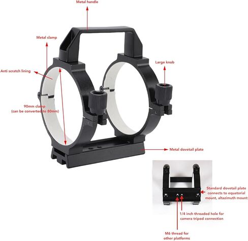 90mm Telescope Tube with Padding Strips, Aluminum Alloy Ergonomic Handle for for 80mm to 90mm Astronomical Telescope Tubes in Kuwait
