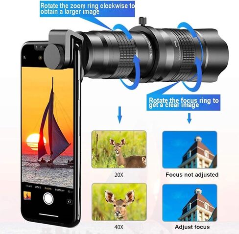 Telescopes for Adults Astronomy, High Power Outdoor HD Monocular Telescopes, 20-40X Zoom Monocular Telescope with Tripod and Clip, Multi-Coated BAK4 Super Telephoto Binoculars for Most Smartphone in Saudi Arabia