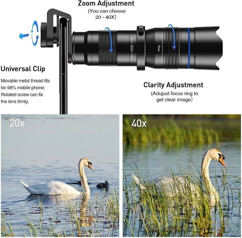 Telescopes for Adults Astronomy, High Power Outdoor HD Monocular Telescopes, 20-40X Zoom Monocular Telescope with Tripod and Clip, Multi-Coated BAK4 Super Telephoto Binoculars for Most Smartphone in Saudi Arabia