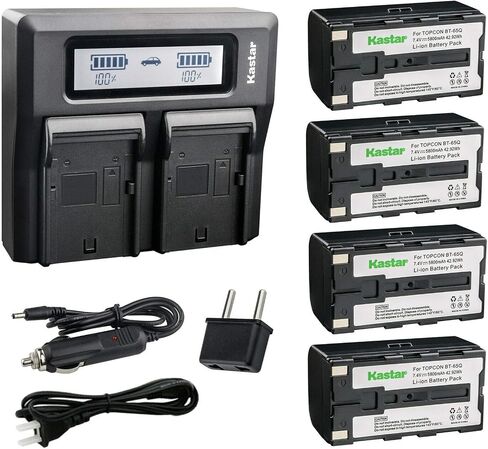 Kastar Battery 4 Pack and LCD Dual Fast Charger for Topcon BT-60Q BT-61Q BT-62Q BT-65Q BT-66Q GMS-2 Survey Instrument Battery, Topcon BC-30 BC-30D BT-30 Charger, Topcon Total Stations in Saudi Arabia