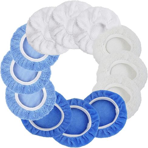 OTUAYAUTO 24PCS 5-6 Inch Car Polisher Bonnet - 12 Microfiber, 6 Non-Woven Fabric, 4 Woolen, 2 Cotton Auto Polishing Bonnets, for Orbital Buffer Polisher in Saudi Arabia