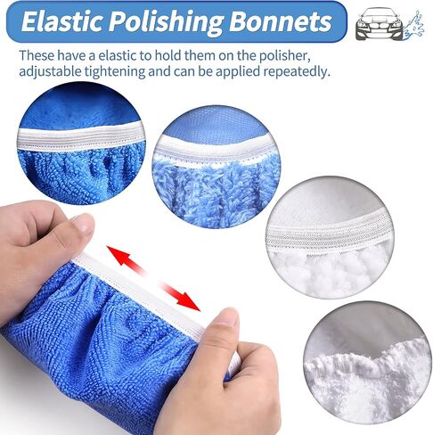 OTUAYAUTO 24PCS 5-6 Inch Car Polisher Bonnet - 12 Microfiber, 6 Non-Woven Fabric, 4 Woolen, 2 Cotton Auto Polishing Bonnets, for Orbital Buffer Polisher in Saudi Arabia