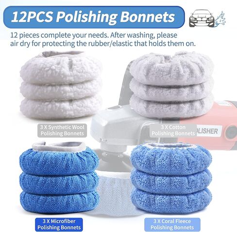 OTUAYAUTO 24PCS 5-6 Inch Car Polisher Bonnet - 12 Microfiber, 6 Non-Woven Fabric, 4 Woolen, 2 Cotton Auto Polishing Bonnets, for Orbital Buffer Polisher in Saudi Arabia