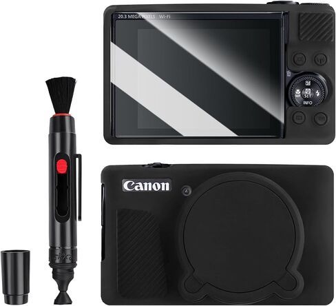 Seltureone متوافق مع حافظة Canon PowerShot SX740/SX730 HS مع واقي شاشة وقلم تنظيف العدسة، حافظة واقية من السيليكون الناعم مع غطاء عدسة لملحقات Canon PowerShot SX740 HS - أسود in Kuwait
